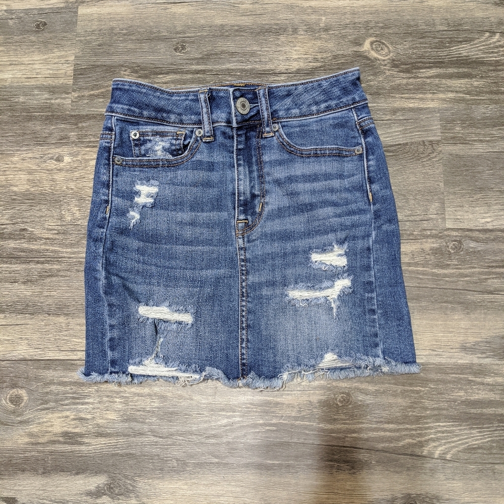 AEO Distressed Denim Skirt